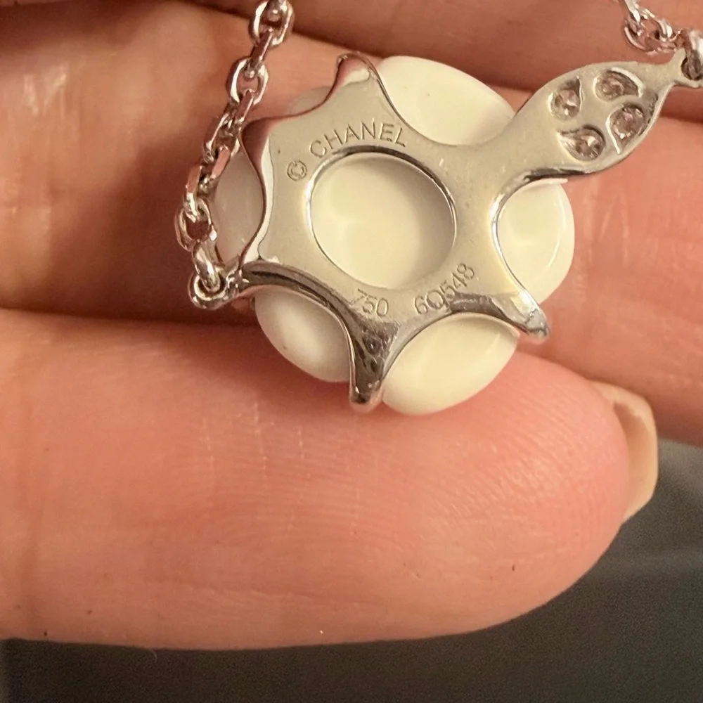 CHANEL 18K Silver Chalcedony & Diamond Camellia Bracelet - Picture 4 of 8